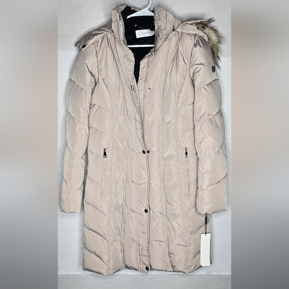 Calvin Klein Jackets & Blazers - NWT Calvin Klein Womens Beige Puffer Hood Jacket with Fur Size M